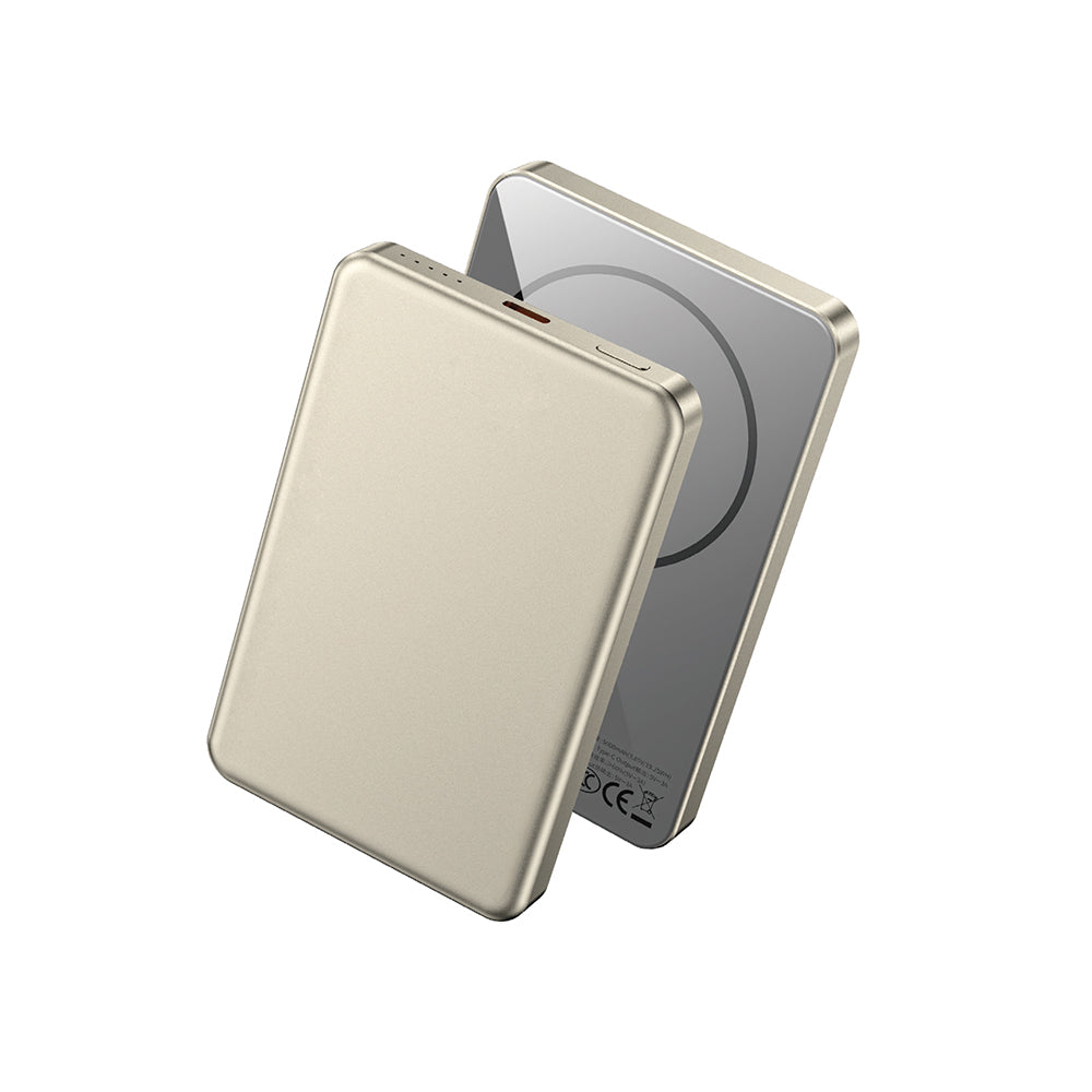 Wiwu P15 LED Işık Göstergeli Ultra İnce PD 20W Kablosuz Powerbank 5000mAh 15W Titanyum-Gold