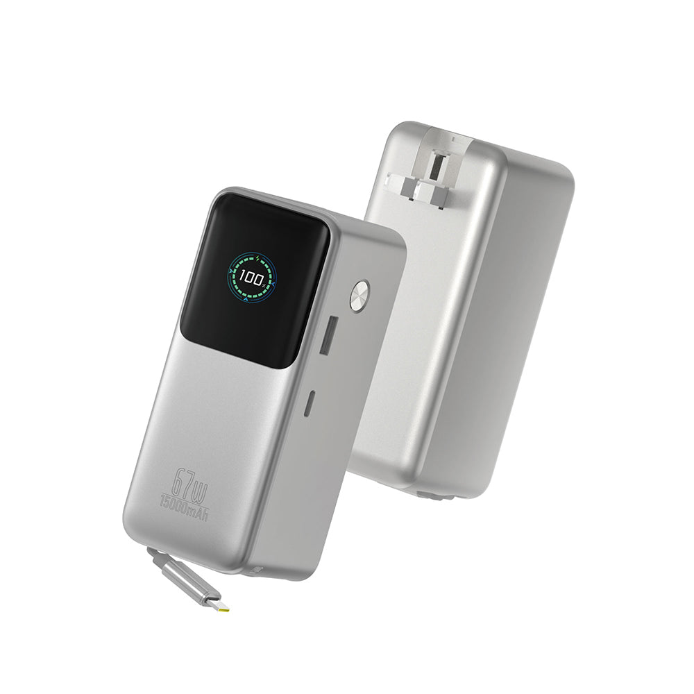 Wiwu PM-501 Power Mega Serisi Type-C Çıkışlı Taşınabilir Powerbank PD 67W 15000mAh Gümüş