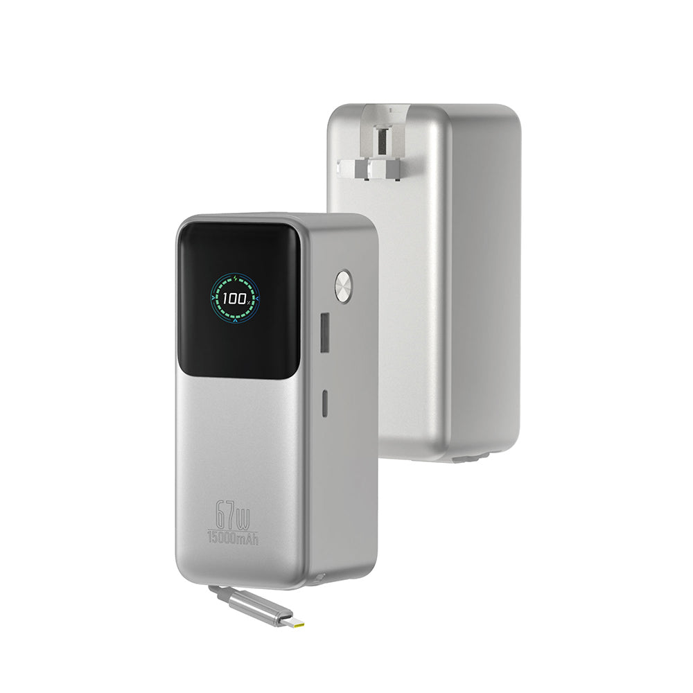 Wiwu PM-501 Power Mega Serisi Type-C Çıkışlı Taşınabilir Powerbank PD 67W 15000mAh Gümüş