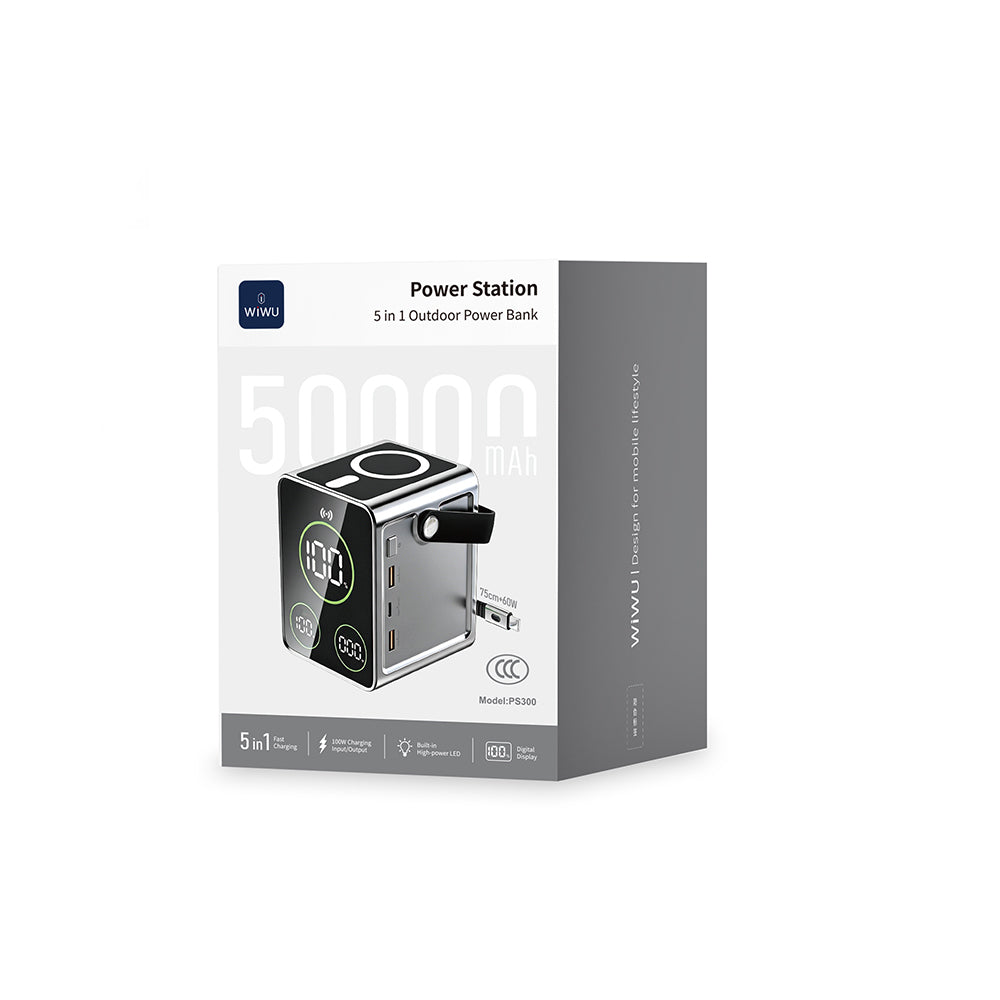 Wiwu PS300 M-safe Şarj Özellikli Dijital LED Göstergeli 60W 5in1 Şarj İstasyonu Gümüş