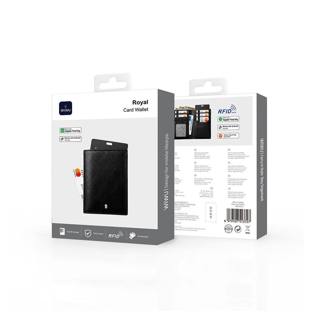 Wiwu Royal Wallet Android ve iOS Cihazlar için RFID Özellikli PU Deri Cüzdan Siyah