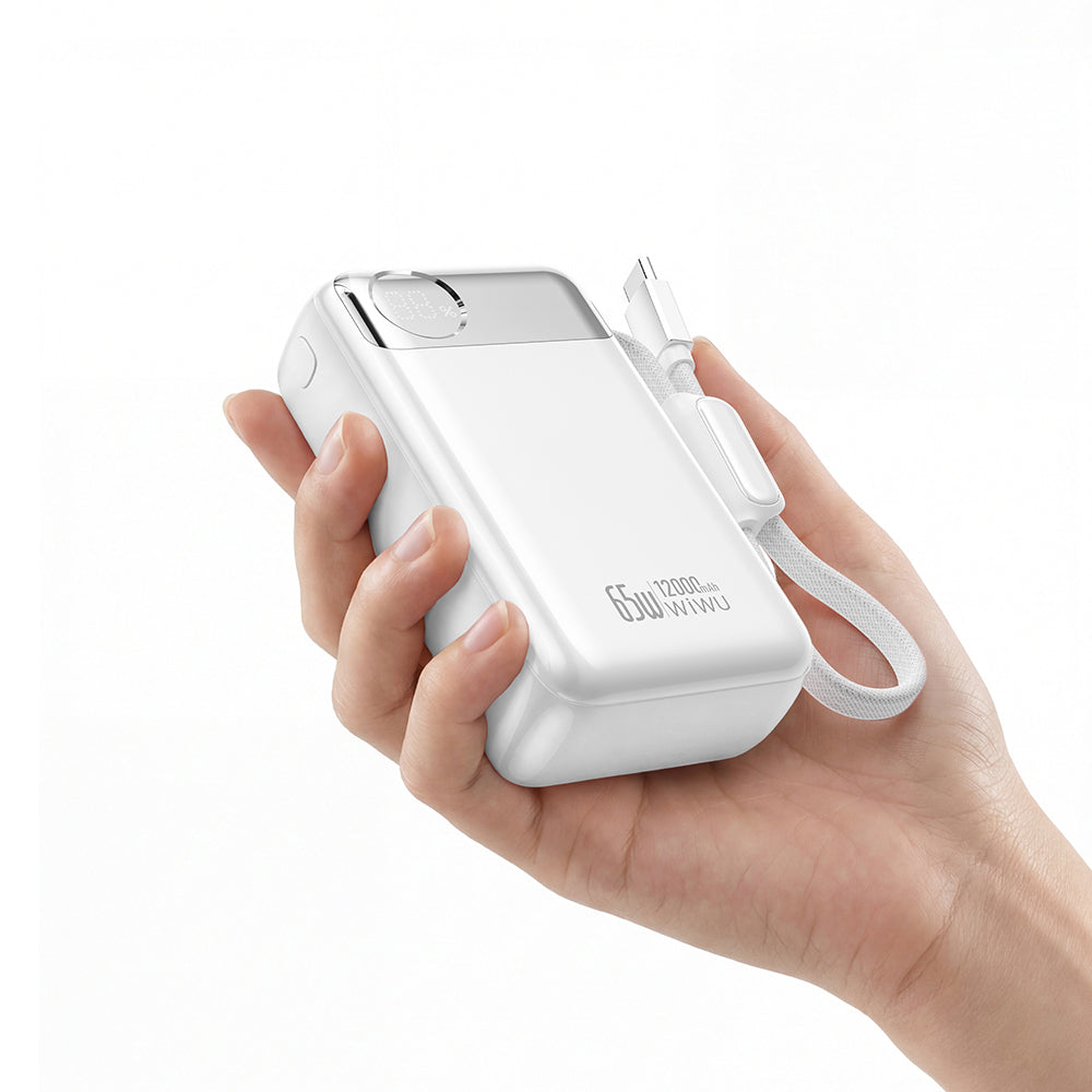 Wiwu T132 Power Plus Serisi Type-C Kablolu PD Powerbank 65W 12000mAh Beyaz
