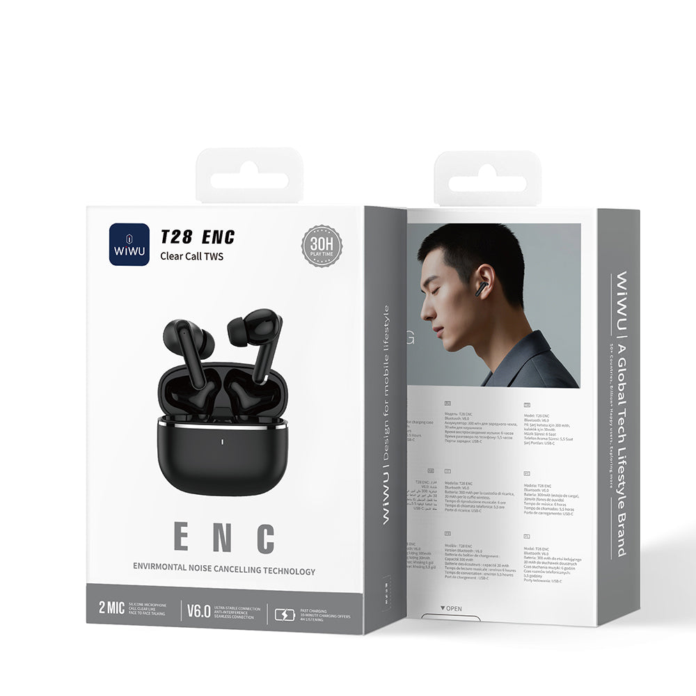 Wiwu T28 ENC Teknolojili Kulak İçi Bluetooth Kulaklık v6.0 Siyah