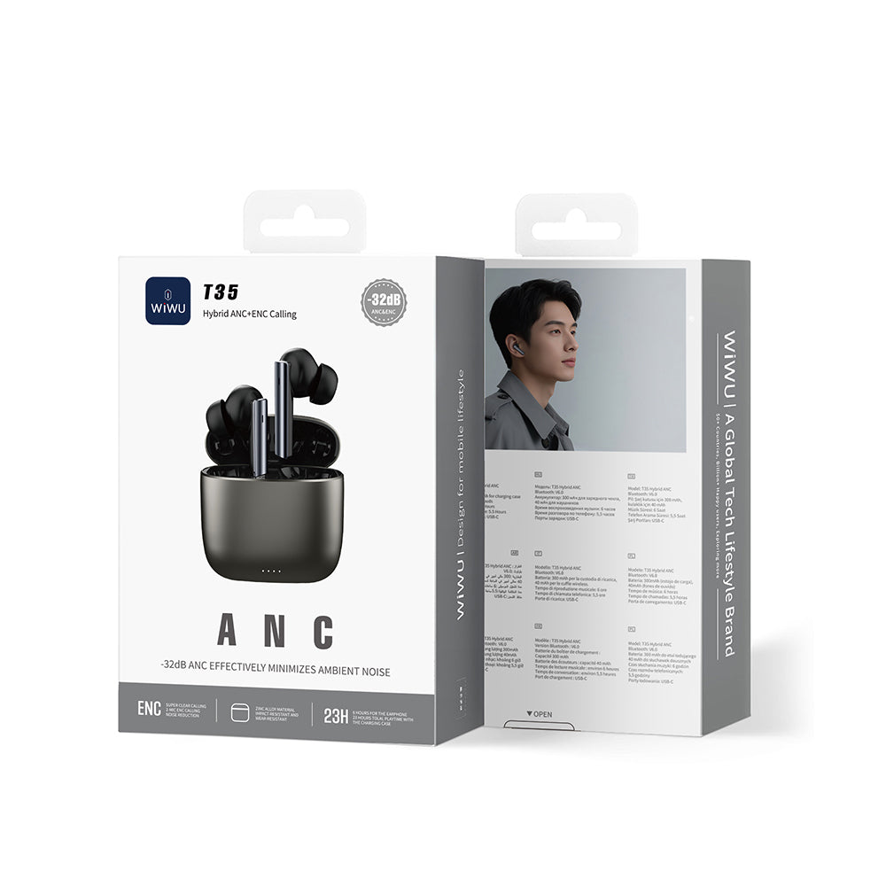 Wiwu T35 Hybrid ANC/ENC Teknolojili Kulak İçi Bluetooth Kulaklık v6.0 Siyah