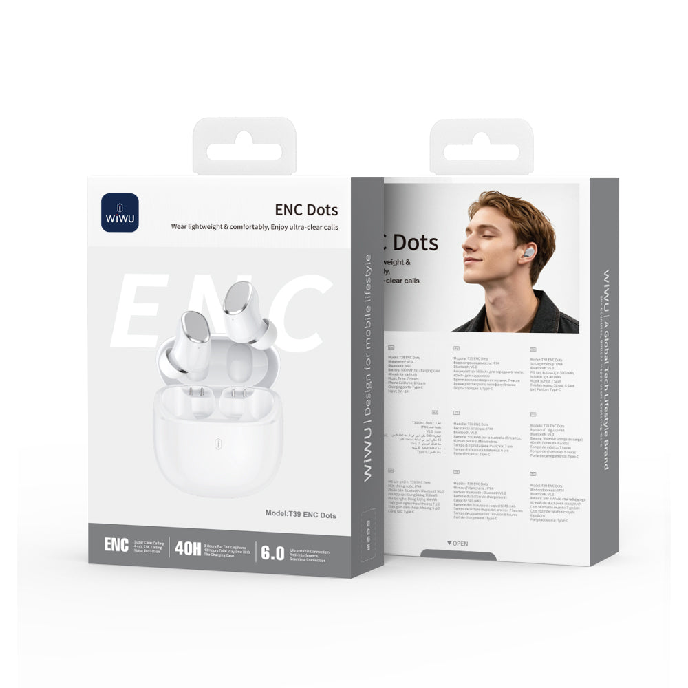 Wiwu T39 ENC Teknolojili Suya Dayanıklı Kulak İçi Bluetooth Kulaklık v6.0 Beyaz