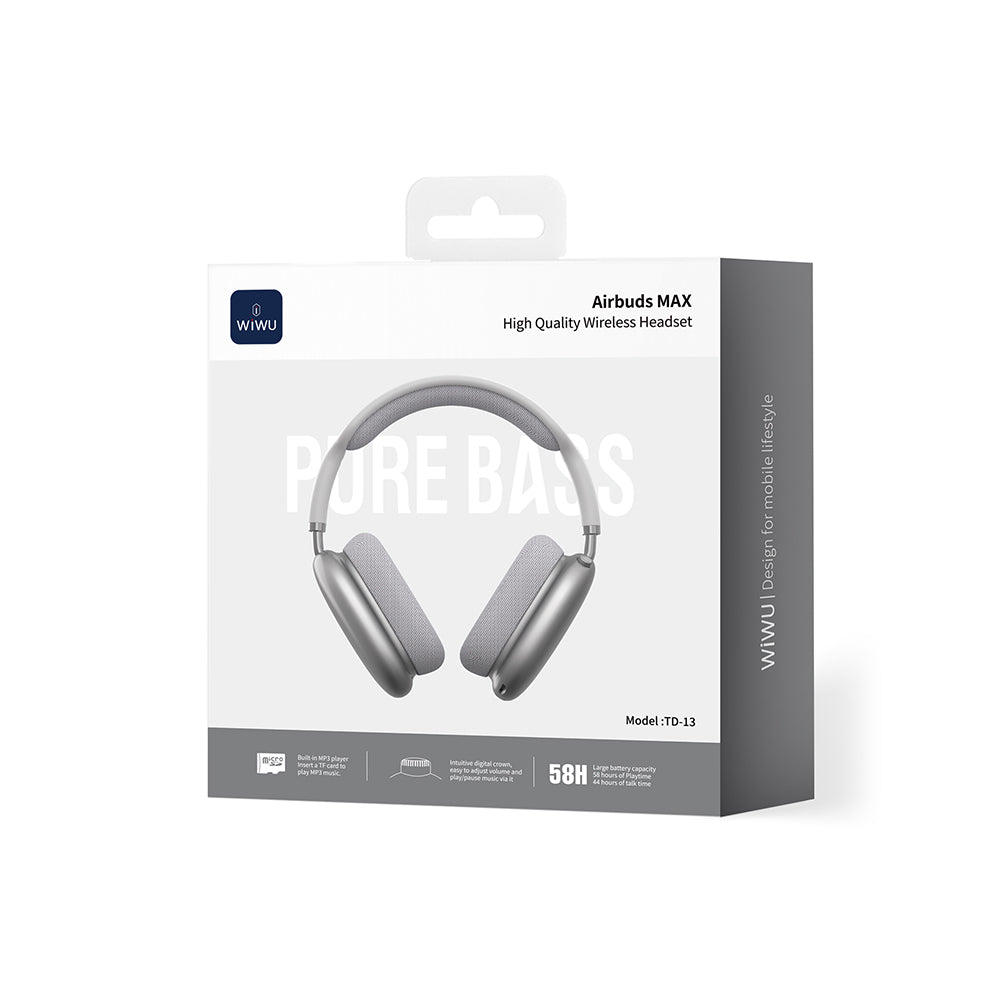 Wiwu TD-13 Airbuds Max Pure Bass Özellikli Kulak Üstü Bluetooth Kulaklık v6.0 Gümüş