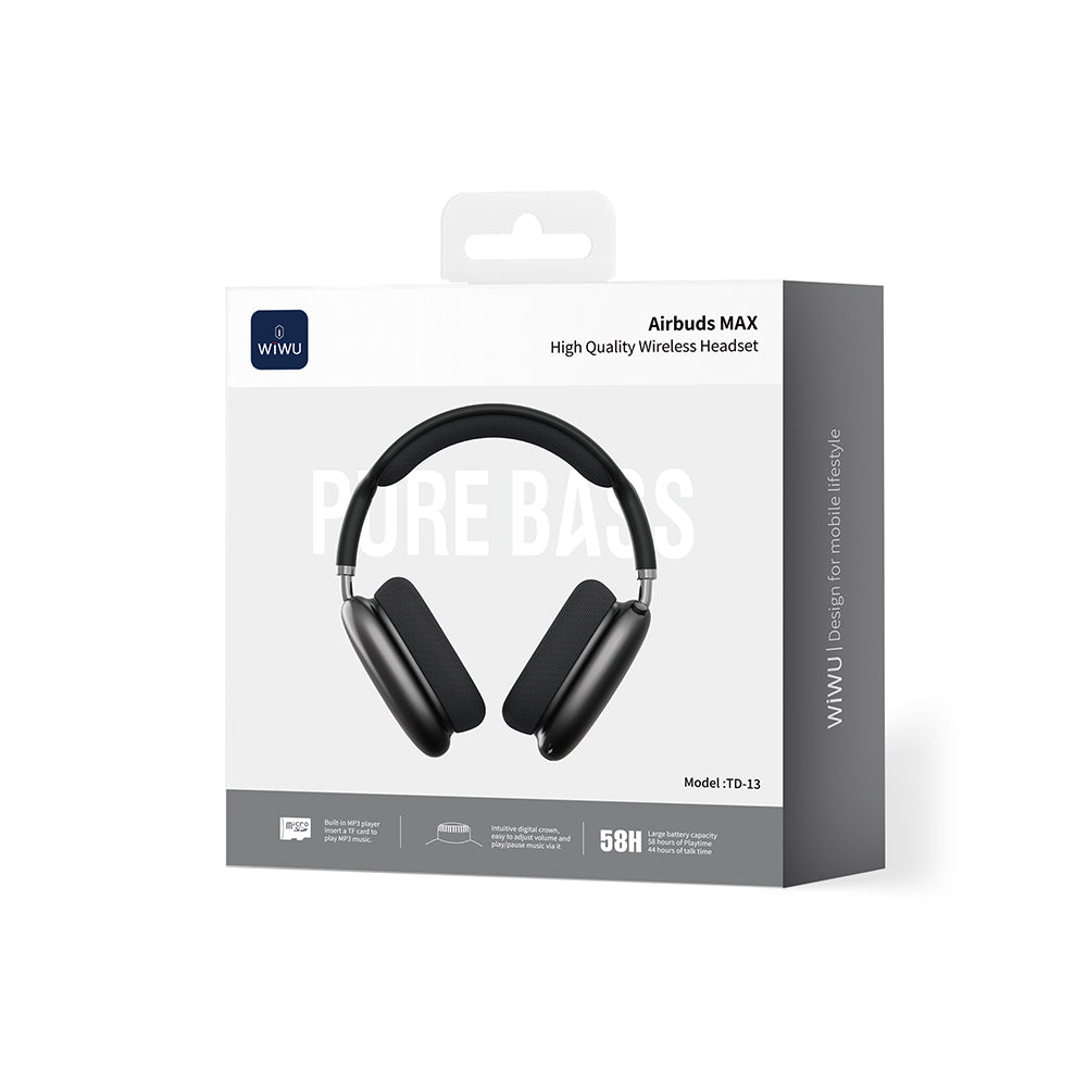 Wiwu TD-13 Airbuds Max Pure Bass Özellikli Kulak Üstü Bluetooth Kulaklık v6.0 Siyah