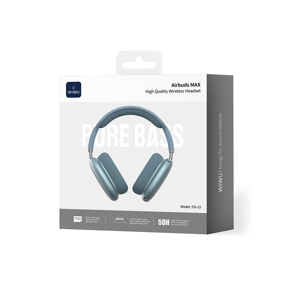 Wiwu TD-13 Airbuds Max Pure Bass Özellikli Kulak Üstü Bluetooth Kulaklık v6.0 Mavi