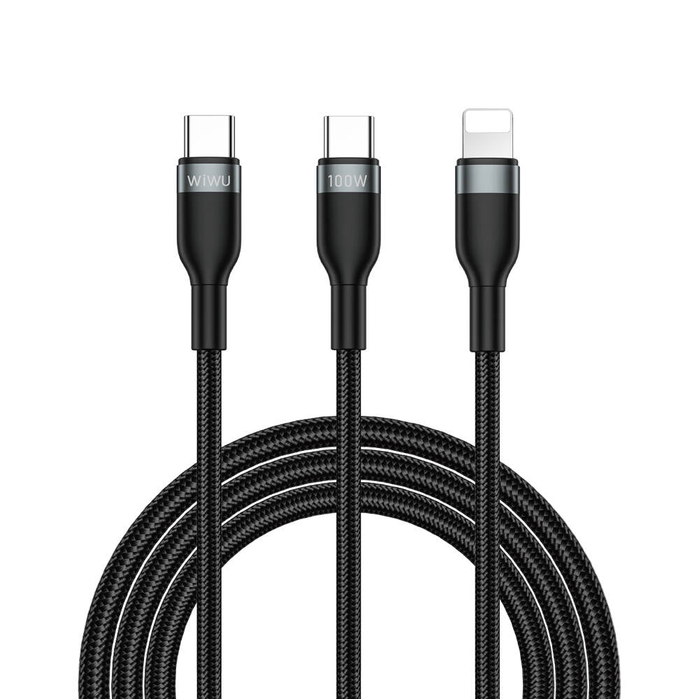 Wiwu Wi-C029 Concise Serisi 2in1 Type-C to Lightning PD Data ve Şarj Kablosu 100W 1.2M Siyah
