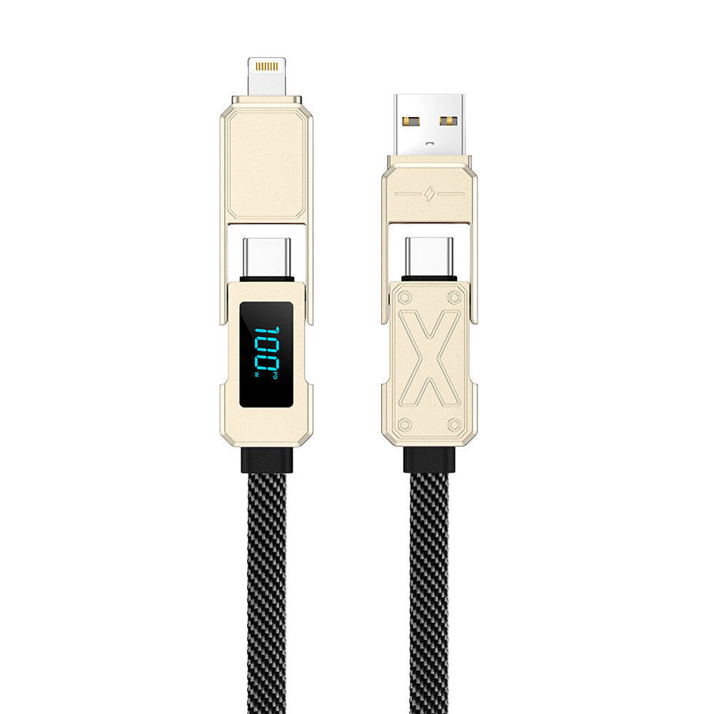 Wiwu Wi-C039 Titan Serisi 4in1 A+C to C+L LED Dijital Göstergeli Şarj ve Data Kablosu 15cm Titanyum
