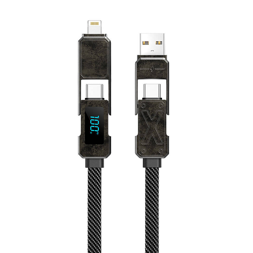 Wiwu Wi-C039 Titan Serisi 4in1 A+C to C+L LED Dijital Göstergeli Şarj ve Data Kablosu 15cm Titanyum