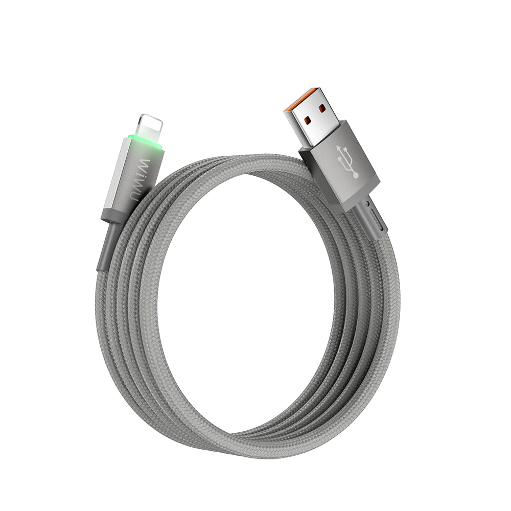 Wiwu Wi-C081 Maglink Serisi Işıklı Magnetik USB-A to Lightning Işıklı Hızlı Şarj Özellikli Data ve Şarj Kablosu 1M Gri