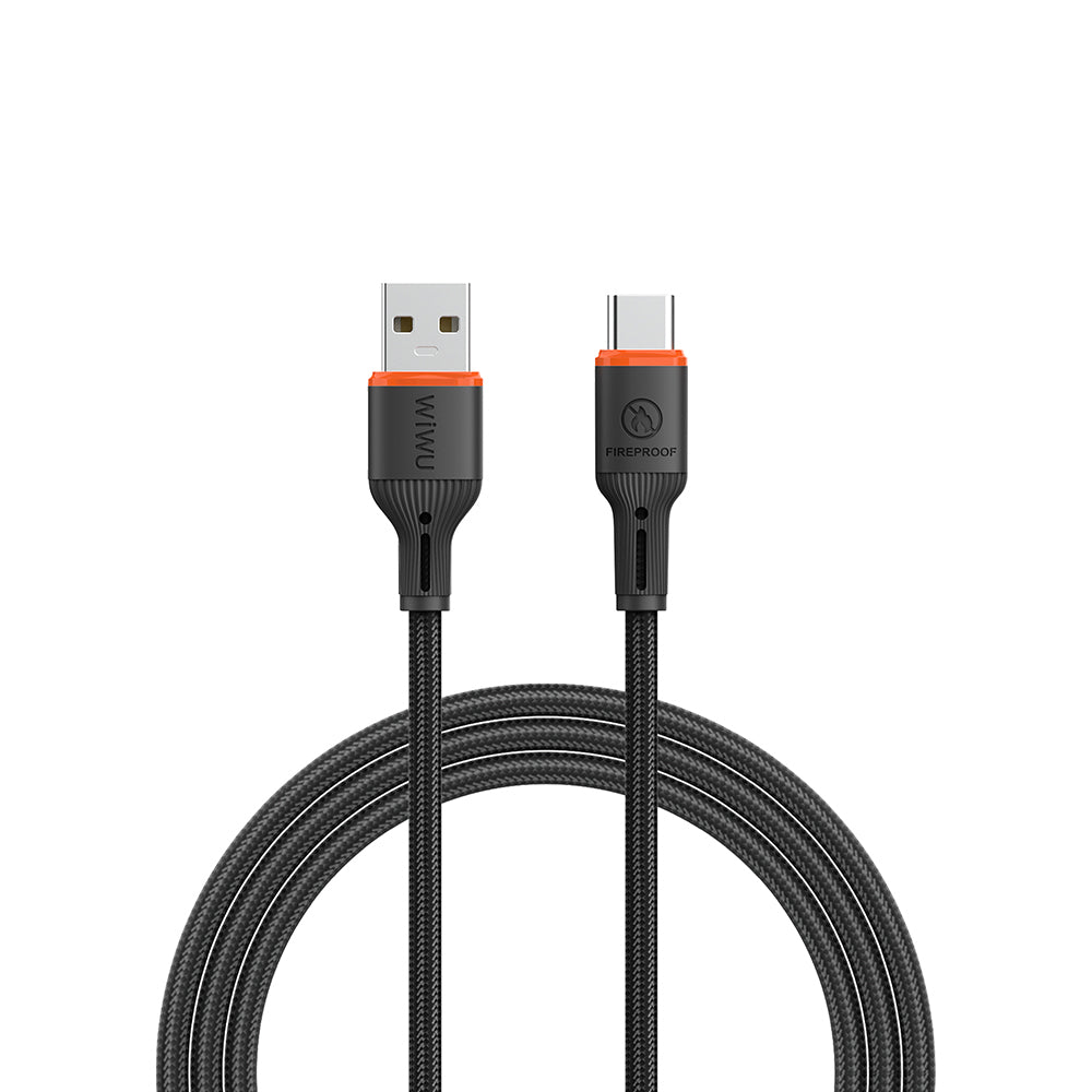 Wiwu Wi-C096 Flame Guard Serisi USB-A to Type-C Hızlı Şarj Özellikli Data ve Şarj Kablosu 1.2M Gri