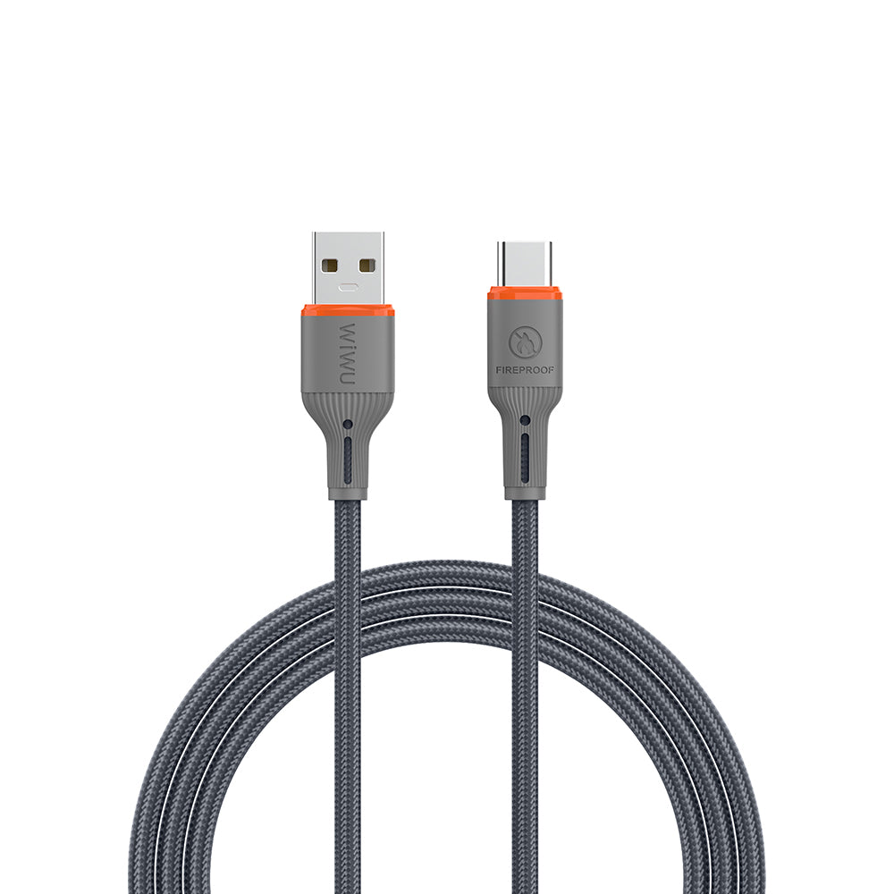 Wiwu Wi-C096 Flame Guard Serisi USB-A to Type-C Hızlı Şarj Özellikli Data ve Şarj Kablosu 1.2M Gri