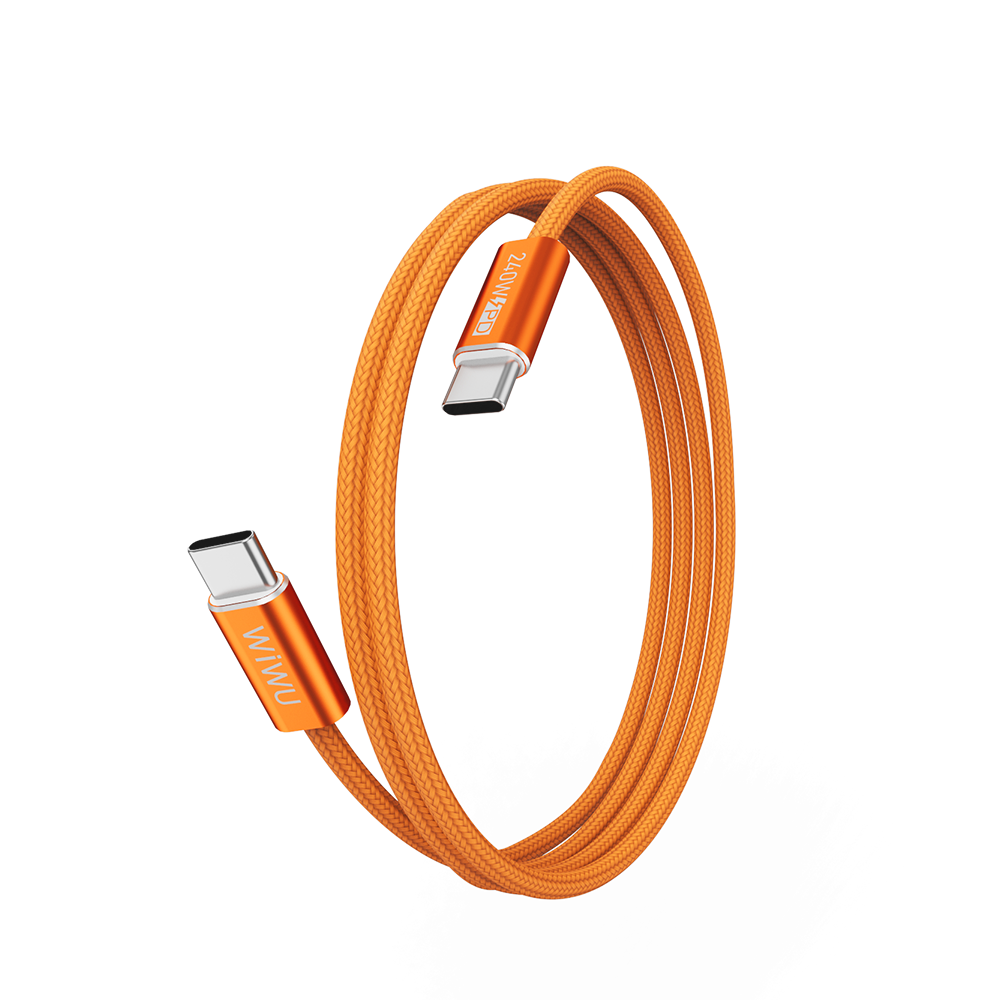 Wiwu Wi-C101 Essen Serisi Type-C to Type-C Hızlı Şarj Özellikli Data ve Şarj Kablosu 240W 1.5M Turuncu