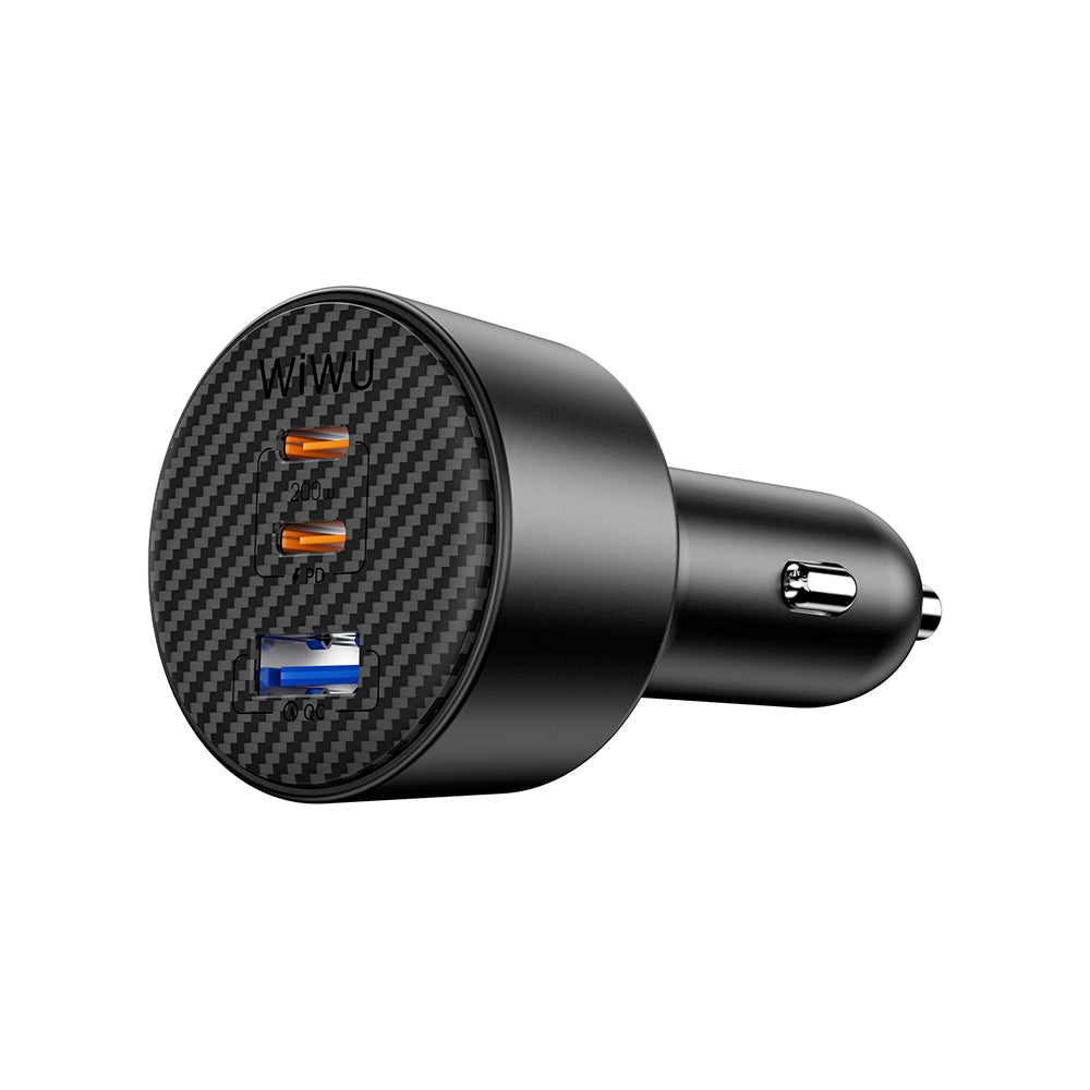 Wiwu Wi-CC026 Hızlı Şarj Özellikli PD Type-C + USB-A Portlu Aramid Fiber Araç Şarj Aleti 200W Siyah