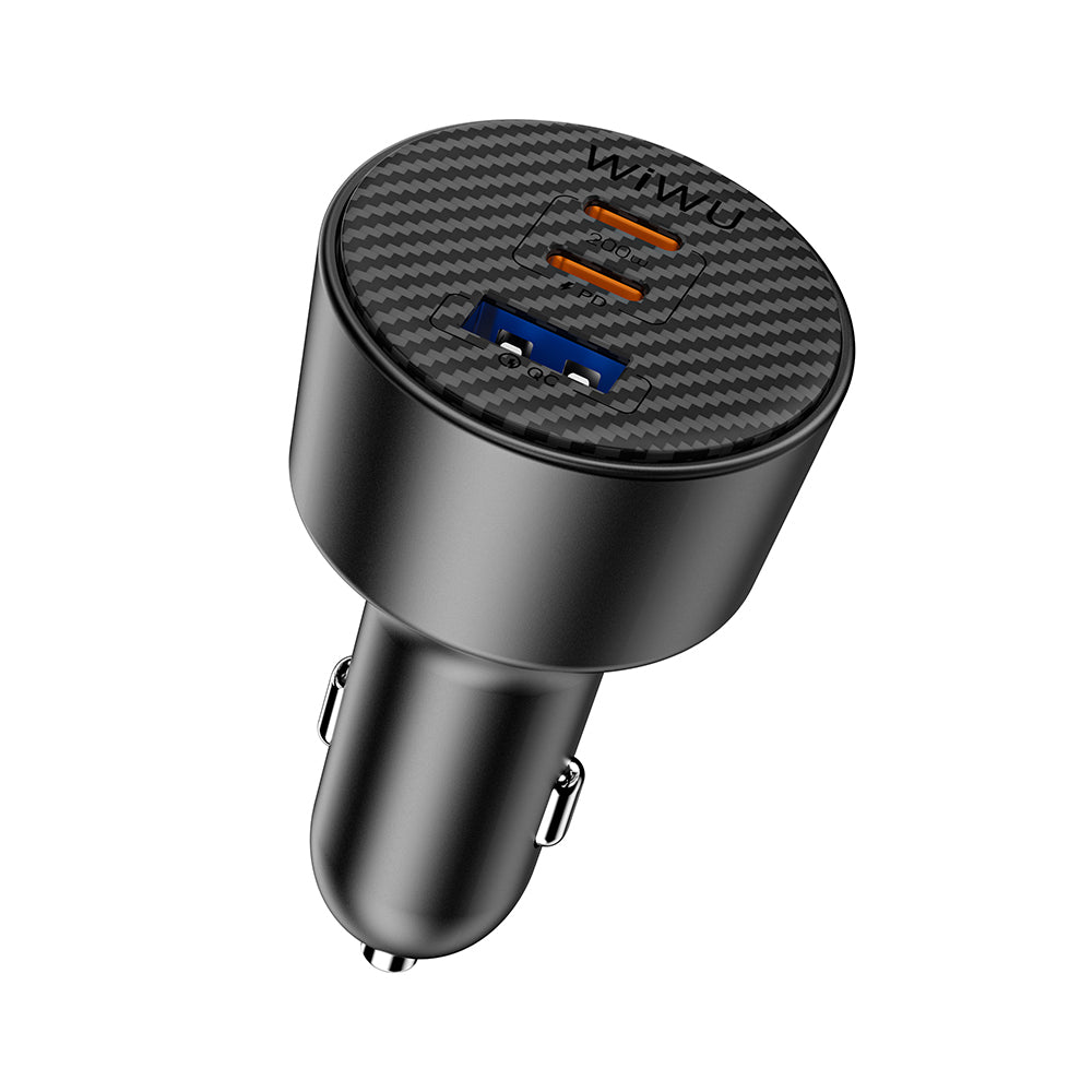 Wiwu Wi-CC026 Hızlı Şarj Özellikli PD Type-C + USB-A Portlu Aramid Fiber Araç Şarj Aleti 200W Siyah
