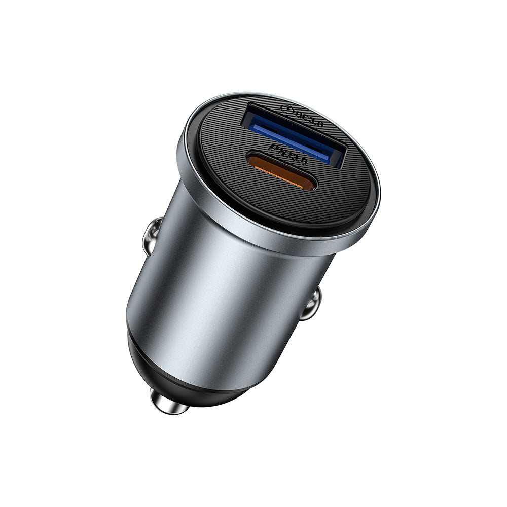 Wiwu Wi-CC030 Nano Lite Serisi Type-C + USB-A Hızlı Şarj Özellikli Akım Korumalı Araç Şarj Aleti PD ve QC3.0 35W Gri