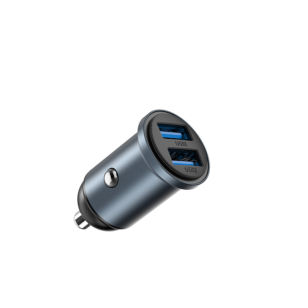 Wiwu Wi-CC031 Nano Lite Serisi Dual USB-A Hızlı Şarj Özellikli Araç Şarj Aleti PD 12W Gri
