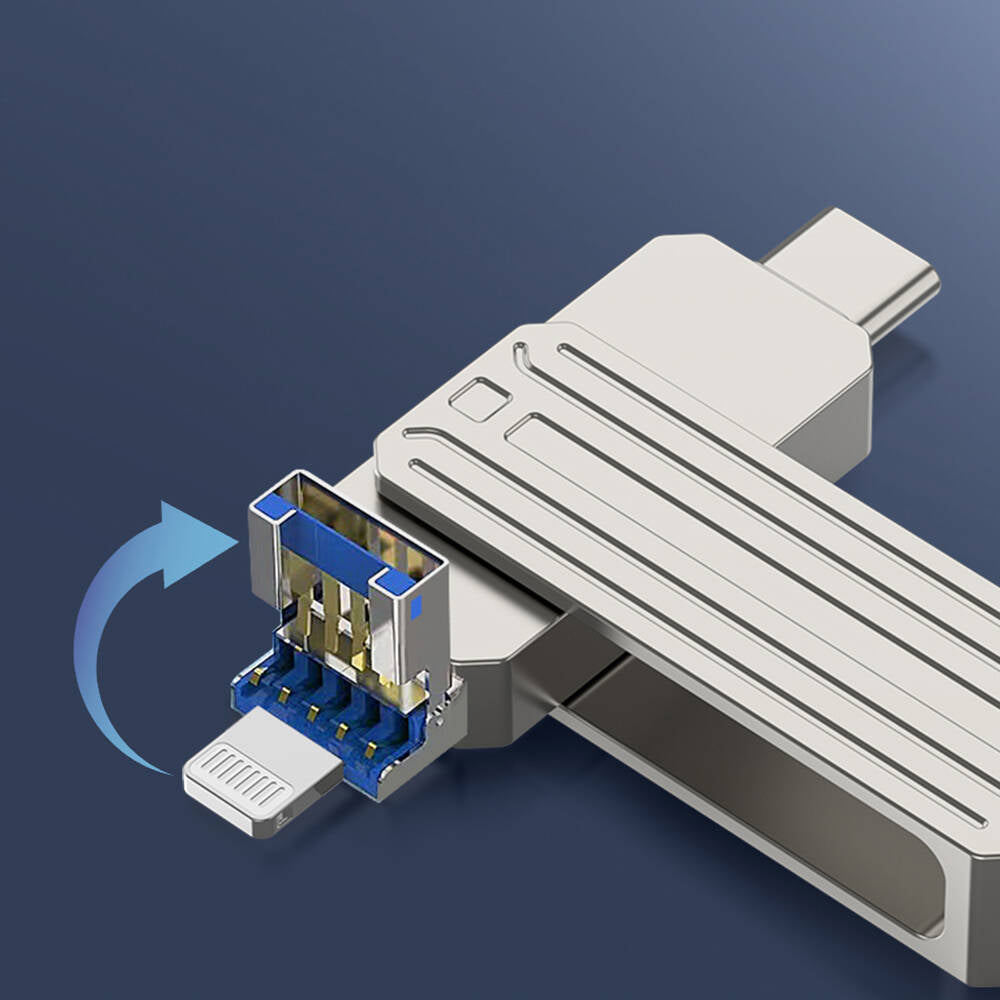 Wiwu Wi-FD001 3in1 USB3.2 Sürücü Disk USB-A + Lightning + Type-C OTG 128 GB Gümüş