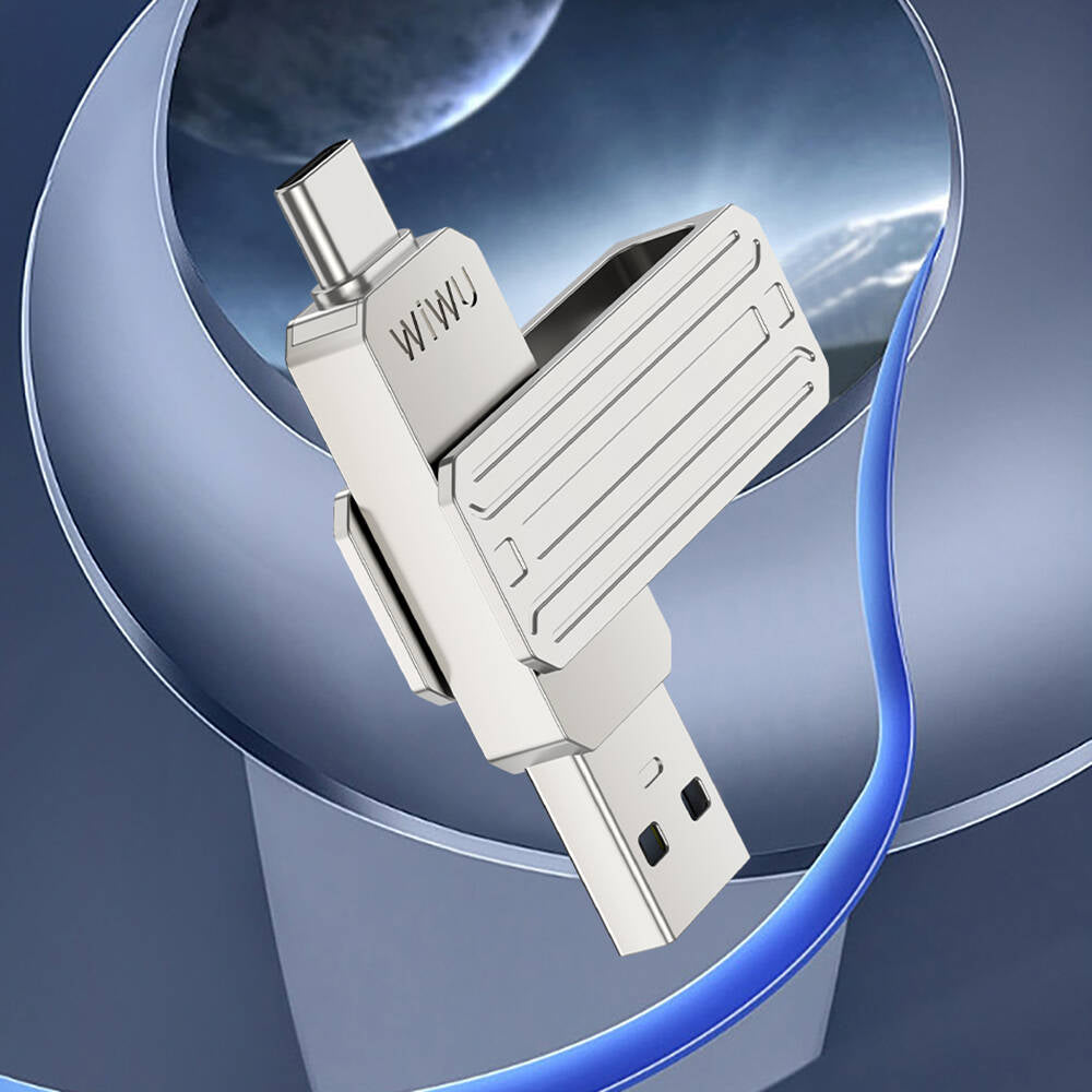 Wiwu Wi-FD001 3in1 USB3.2 Sürücü Disk USB-A + Lightning + Type-C OTG 64 GB Gümüş