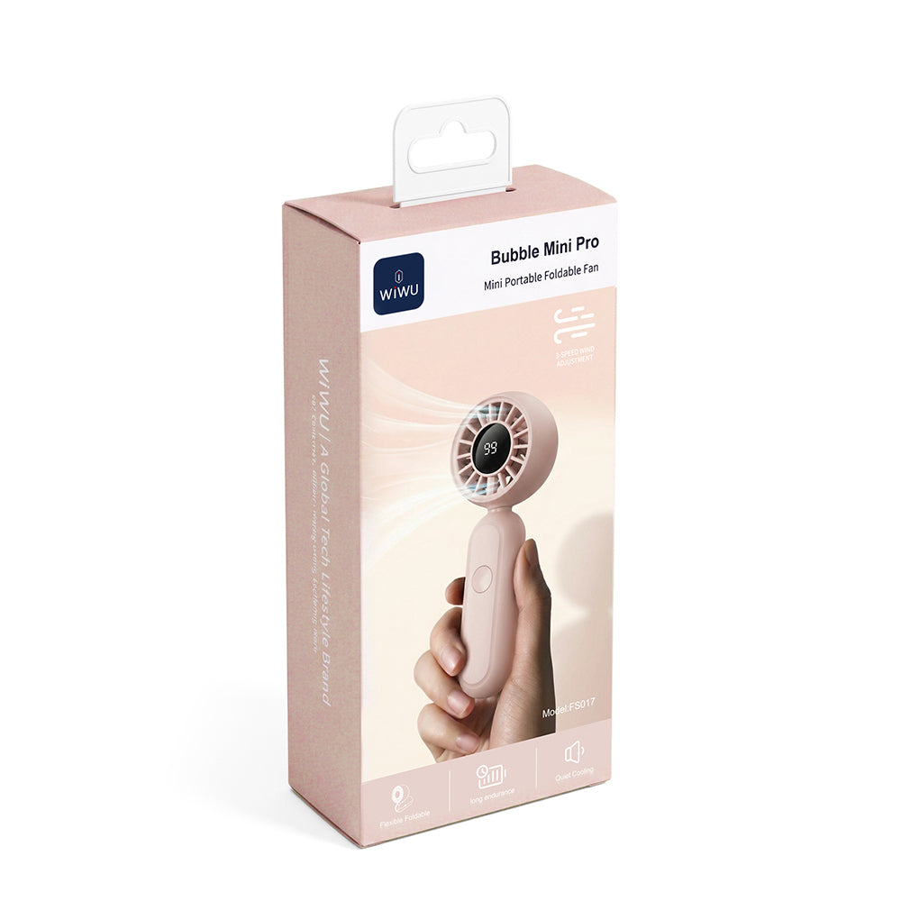 Wiwu Wi-FS017 Bubble Mini Pro Serisi 3 Kademeli Dijital LED Göstergeli Katlanabilir Portatif Soğutucu El Fanı Pembe