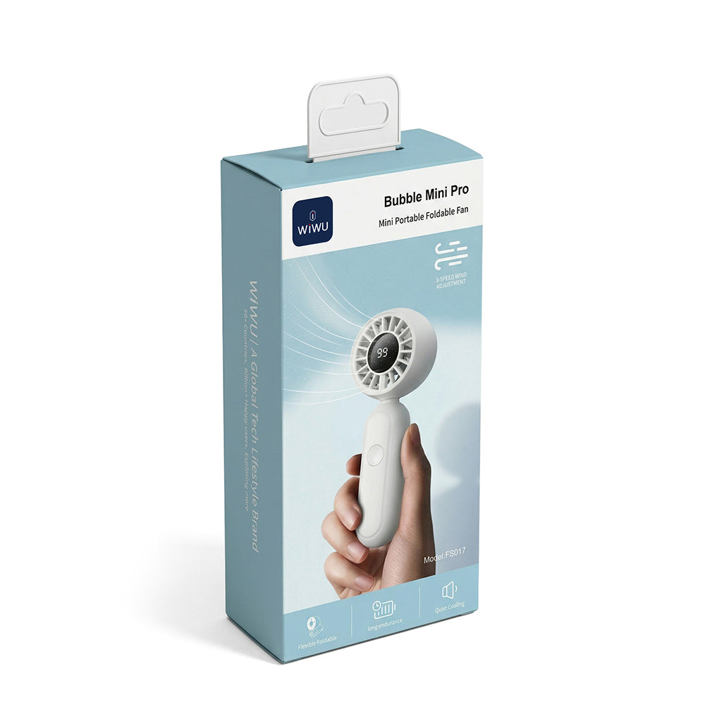 Wiwu Wi-FS017 Bubble Mini Pro Serisi 3 Kademeli Dijital LED Göstergeli Katlanabilir Portatif Soğutucu El Fanı Beyaz