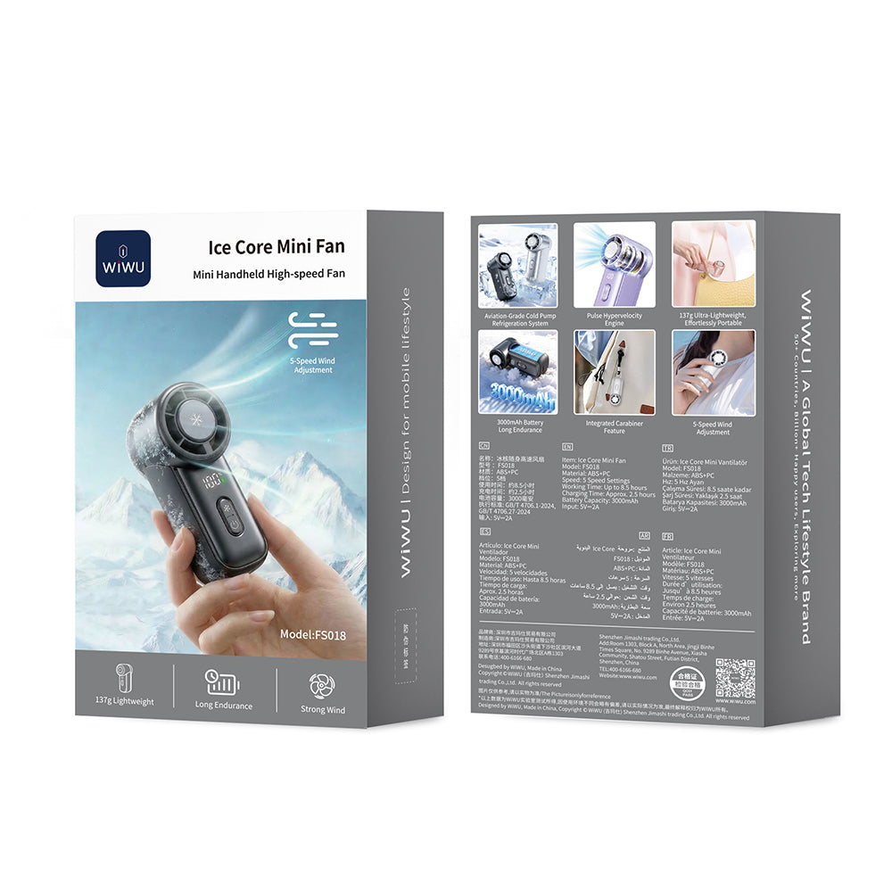 Wiwu Wi-FS018 Ice Core Mini Serisi Dijital LED Göstergeli Portatif Soğutucu El Fanı Siyah