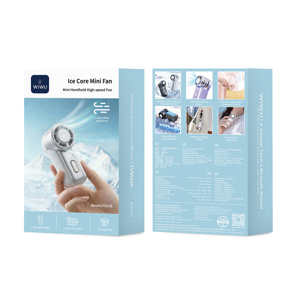 Wiwu Wi-FS018 Ice Core Mini Serisi Dijital LED Göstergeli Portatif Soğutucu El Fanı Beyaz