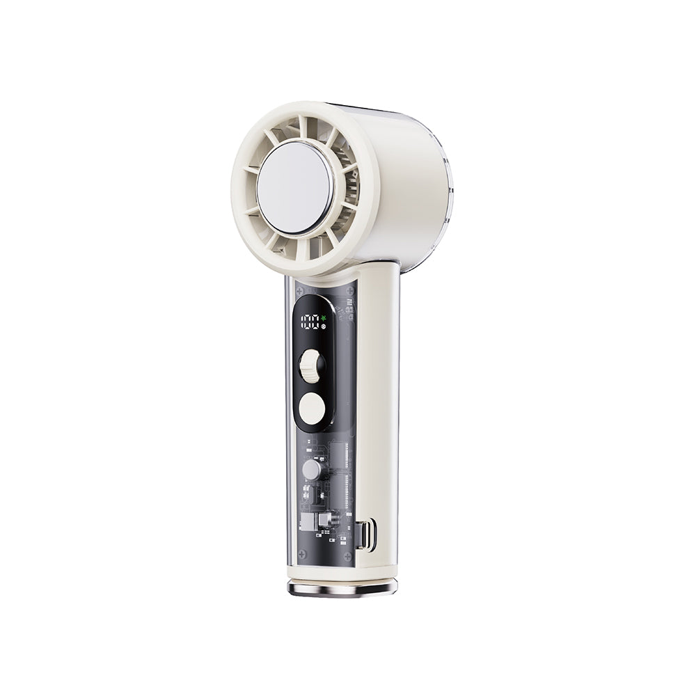 Wiwu Wi-FS019 Ice Engine Turbo Fan Serisi Dijital LED Göstergeli Şeffaf Tasarım Portatif Soğutucu El Fanı Krem
