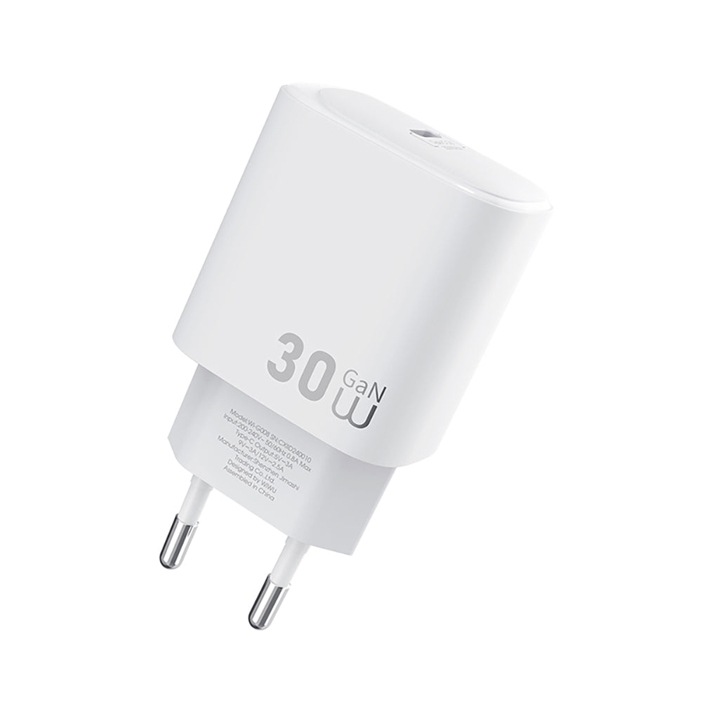 Wiwu Wi-G008 Essen Serisi GaN Tech PD Hızlı Şarj Başlığı Type-C to Type-C PD 30W Kablolu Şarj Seti Beyaz