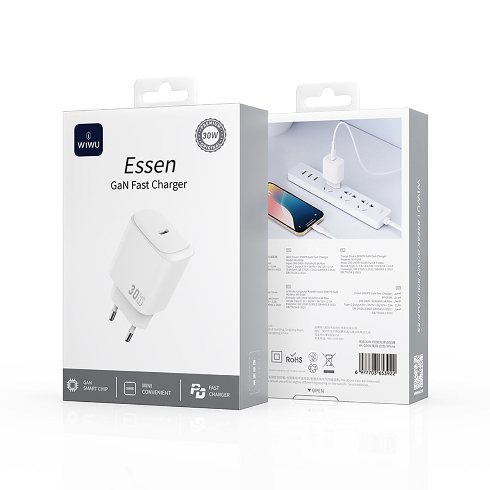 Wiwu Wi-G008 Essen Serisi GaN Tech PD Hızlı Şarj Özellikli Şarj Başlığı 30W Beyaz