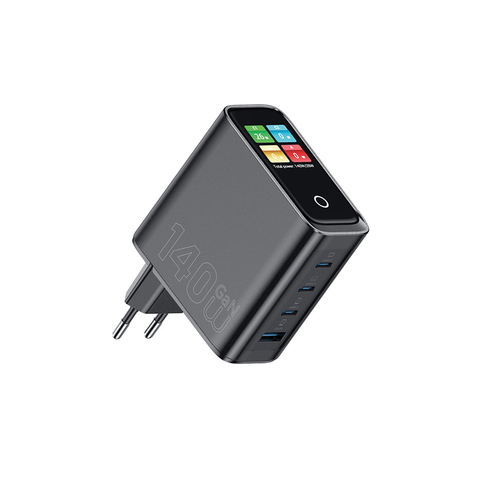 Wiwu Wi-G028 Voyager Serisi GaN Teknolojili PD/QC TFT Göstergeli Hızlı Şarj Başlığı 140W Siyah