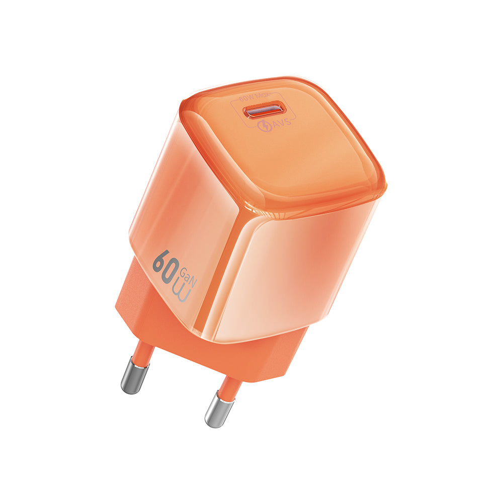Wiwu Wi-G037 Jade Dynamic Serisi AVS Özellikli GaN Tech PD Hızlı Şarj Özellikli Şarj Başlığı 60W Turuncu