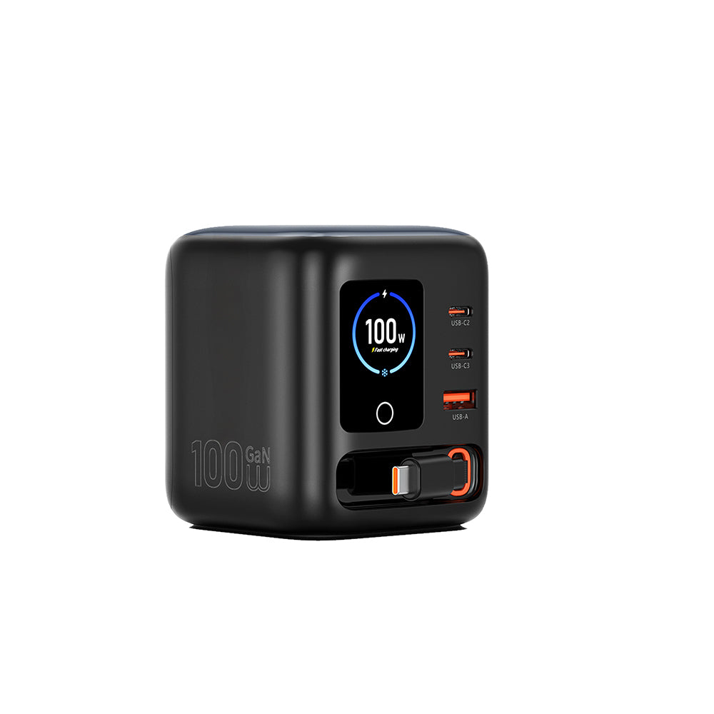 Wiwu Wi-G039 GaN Teknolojili Type-C Kablolu 4 Portlu Masaüstü Şarj İstasyonu 100W Siyah