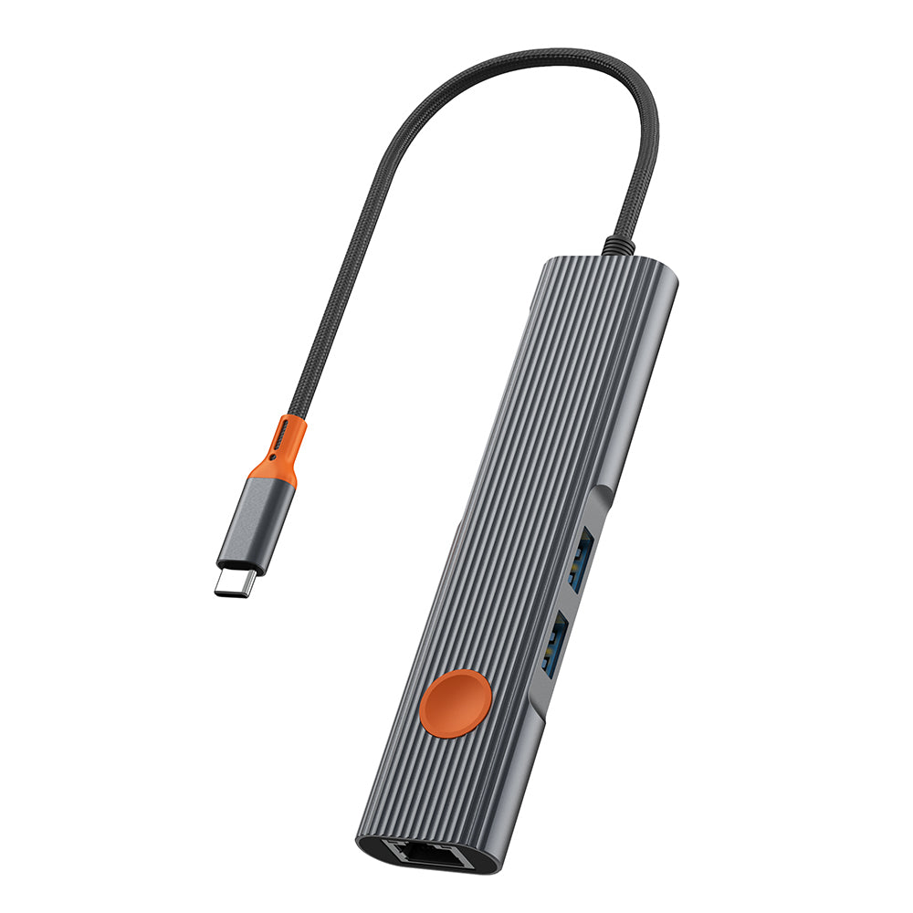 Wiwu Wi-HB005 Travel Serisi 5in1 HDMI (4K@60Hz) Girişli + RJ45 + 100W PD Type-C Hub Bağlantı İstasyonu Gri
