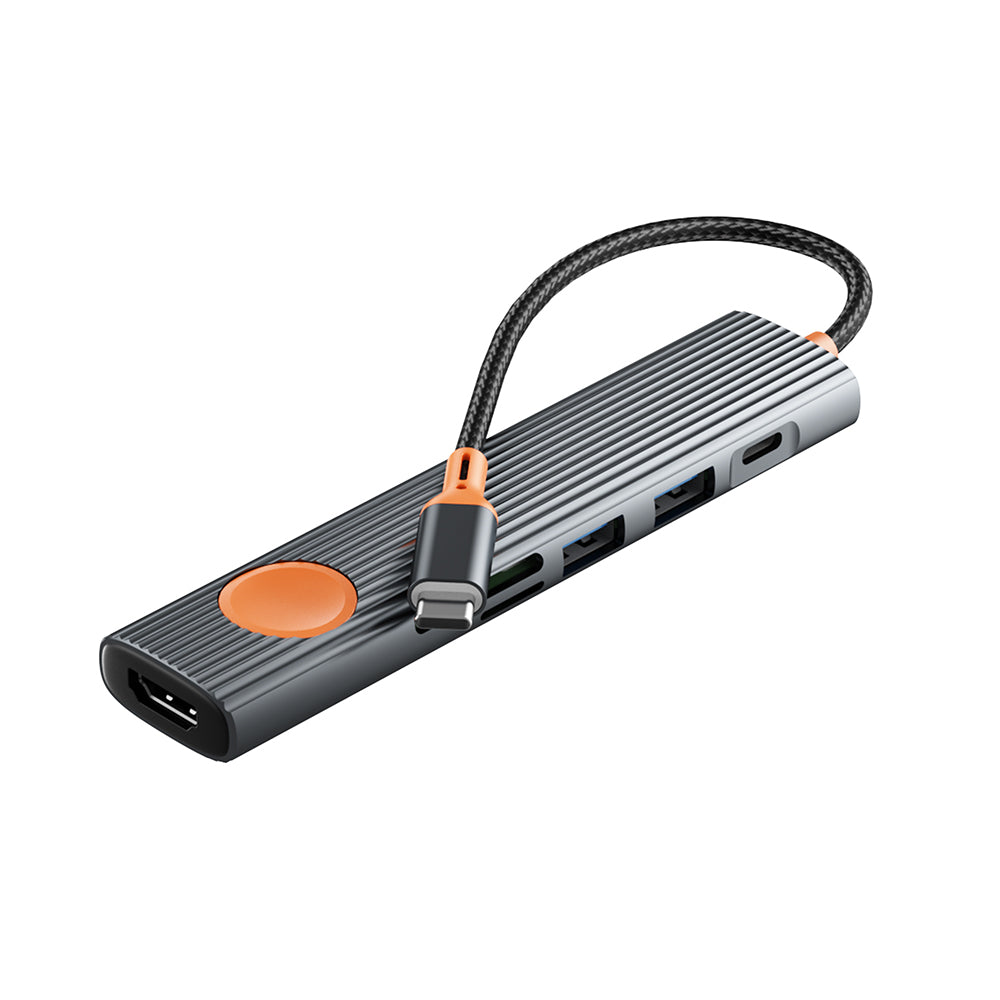 Wiwu Wi-HB8007 Travel Serisi 7in1 HDMI (4K@60Hz) Girişli 100W PD Type-C Hub Bağlantı İstasyonu Gri