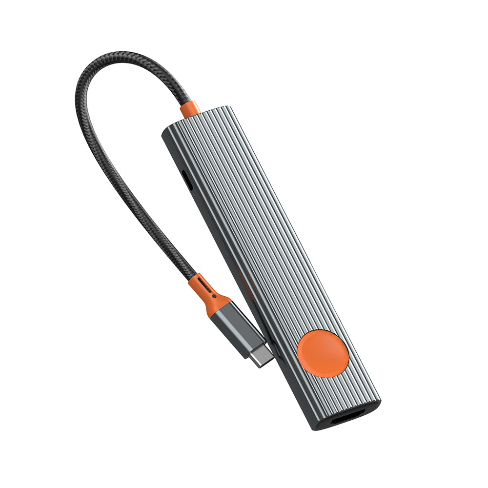 Wiwu Wi-HB8007 Travel Serisi 7in1 HDMI (4K@60Hz) Girişli 100W PD Type-C Hub Bağlantı İstasyonu Gri