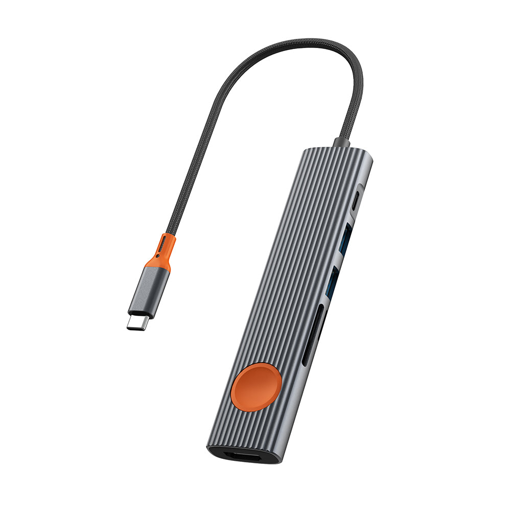 Wiwu Wi-HB8007 Travel Serisi 7in1 HDMI (4K@60Hz) Girişli 100W PD Type-C Hub Bağlantı İstasyonu Gri