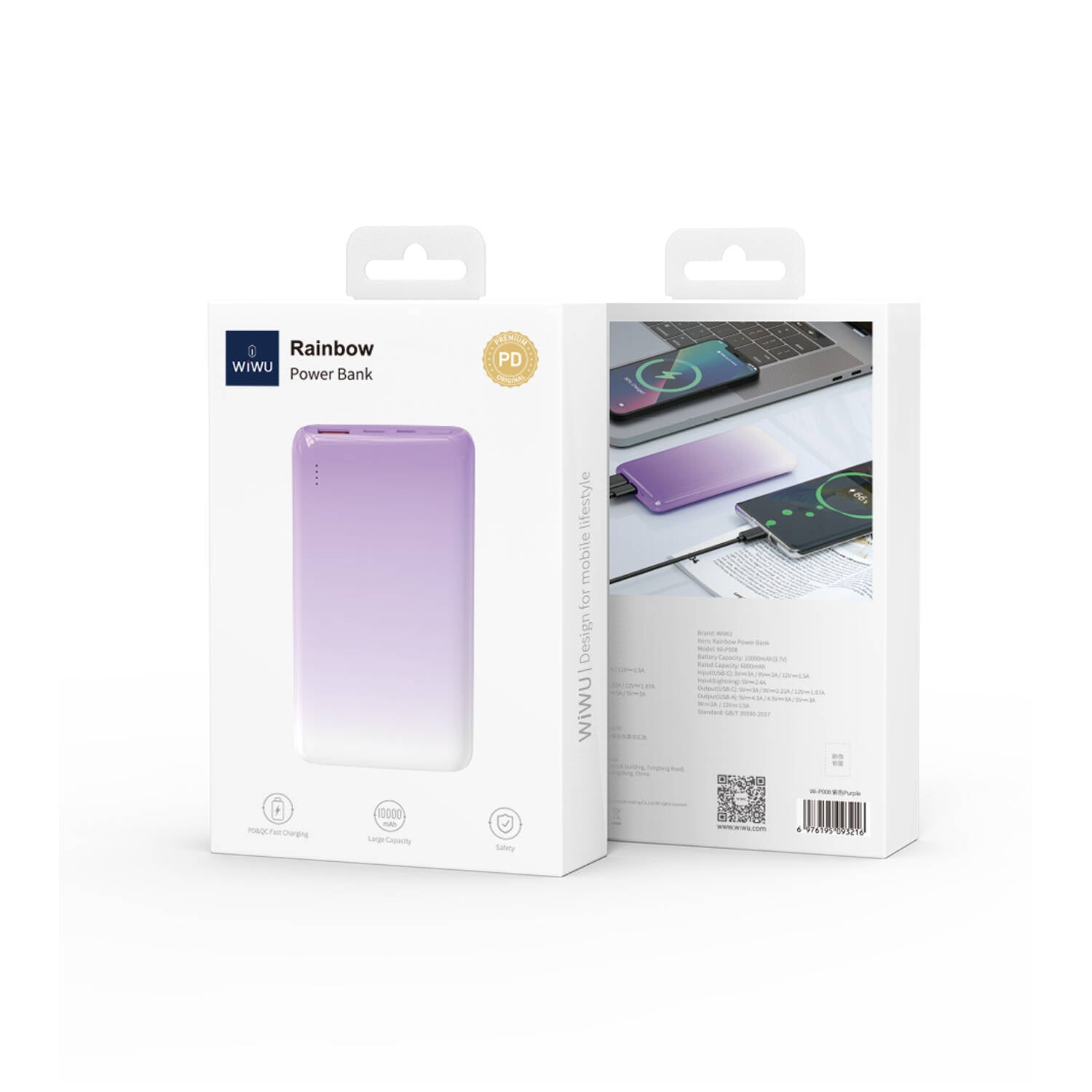 Wiwu Wi-P008 Rainbow LED Işıklı Göstergeli Renkli Taşınabilir Powerbank PD 22.5W 10000mAh Yeşil