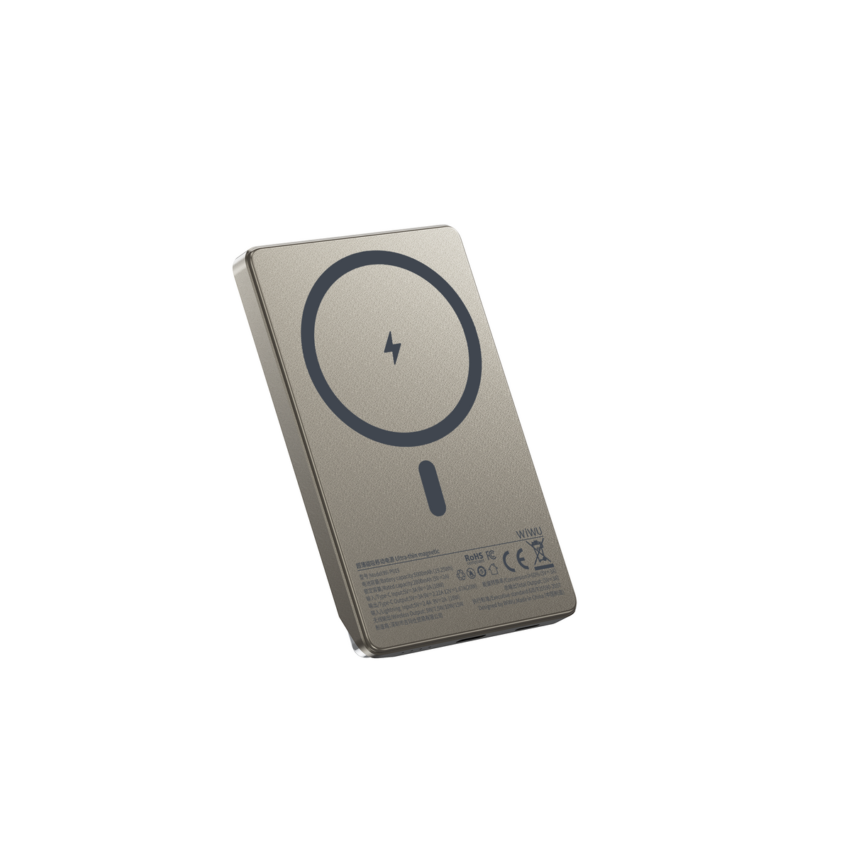 Wiwu Wi-P019 Ultra İnce Explore Serisi Led Göstergeli Wireless M-safe Powerbank 15W 5000mAh Titanyum-Gold