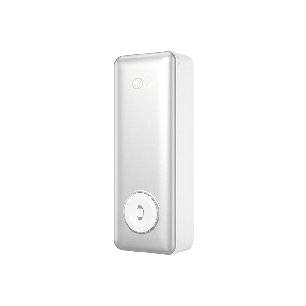 Wiwu Wi-P023 Elite Serisi Dijital LED Göstergeli Akıllı Saat Kablosuz Şarj Özellikli Taşınabilir Powerbank 20000mAh 145W Gümüş