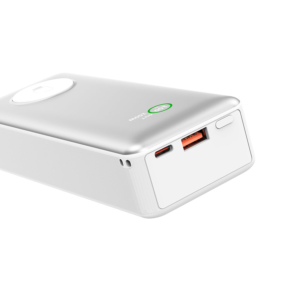 Wiwu Wi-P023 Elite Serisi Dijital LED Göstergeli Akıllı Saat Kablosuz Şarj Özellikli Taşınabilir Powerbank 20000mAh 145W Gümüş