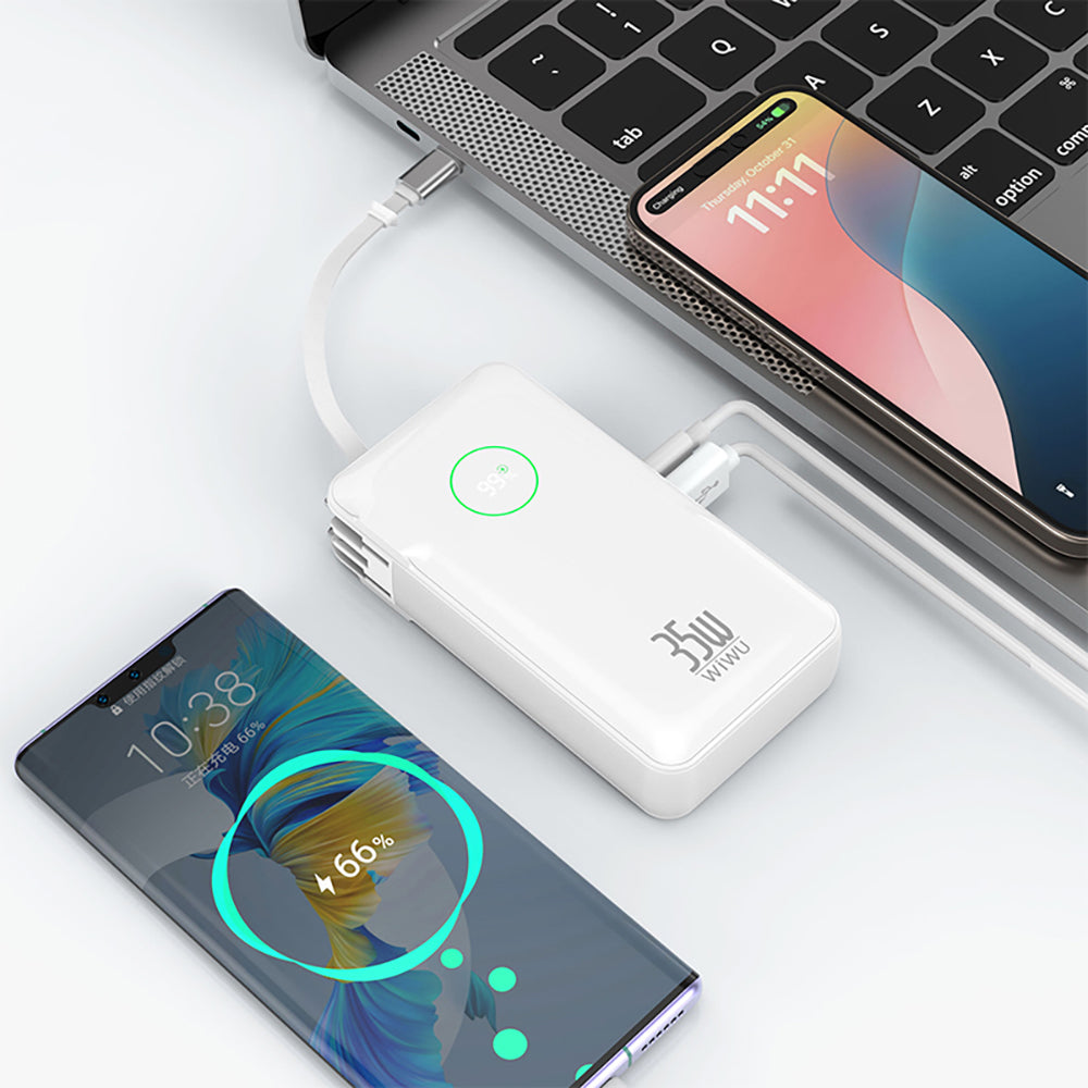 Wiwu Wi-P049 Noble Serisi Type-C Kablolu Dijital LED Göstergeli Powerbank PD 35W 10000mAh Siyah