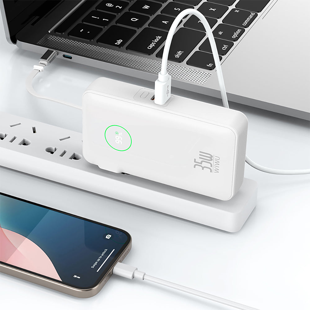 Wiwu Wi-P049 Noble Serisi Type-C Kablolu Dijital LED Göstergeli Powerbank PD 35W 10000mAh Gri
