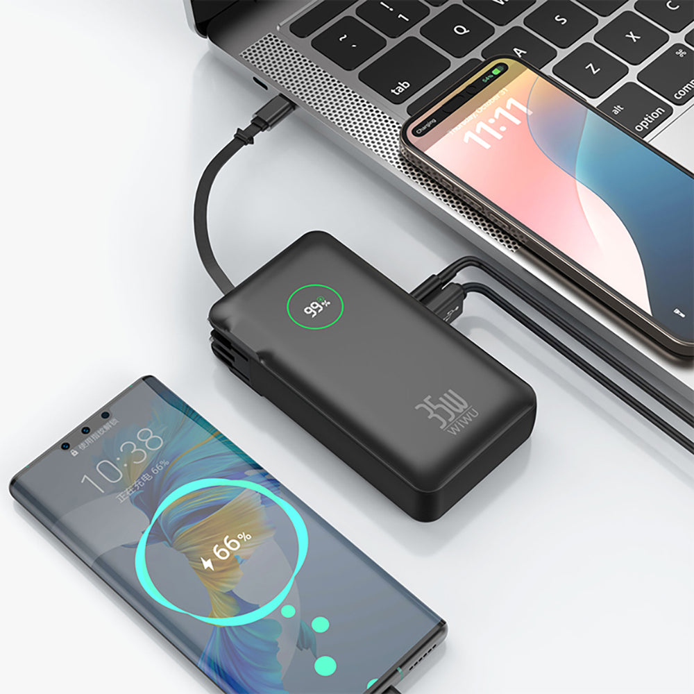 Wiwu Wi-P049 Noble Serisi Type-C Kablolu Dijital LED Göstergeli Powerbank PD 35W 10000mAh Siyah