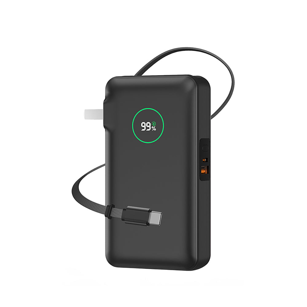 Wiwu Wi-P049 Noble Serisi Type-C Kablolu Dijital LED Göstergeli Powerbank PD 35W 10000mAh Siyah