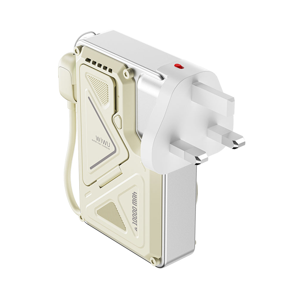 Wiwu Wi-P057 Knight Serisi Taşınabilir Wireless Type-C ve Lightning Kablolu Standlı PD Powerbank 35W 10000mAh Beyaz