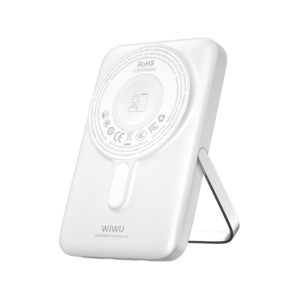 Wiwu Wi-P077 Pionner Serisi Taşınabilir Wireless Şarj ve PD 20W Hızlı Şarj Özellikli Standlı Powerbank 15W 10000mAh Siyah