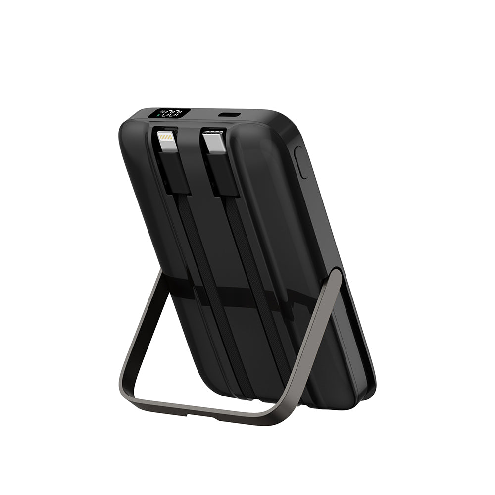 Wiwu Wi-P077 Pionner Serisi Taşınabilir Wireless Şarj ve PD 20W Hızlı Şarj Özellikli Standlı Powerbank 15W 10000mAh Siyah